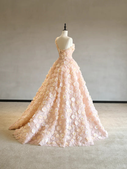 Fairytale Orange One Shoulder A-Line Tulle Three-Dimensional Applique Prom Dresses Formal Evening Dress RF0588