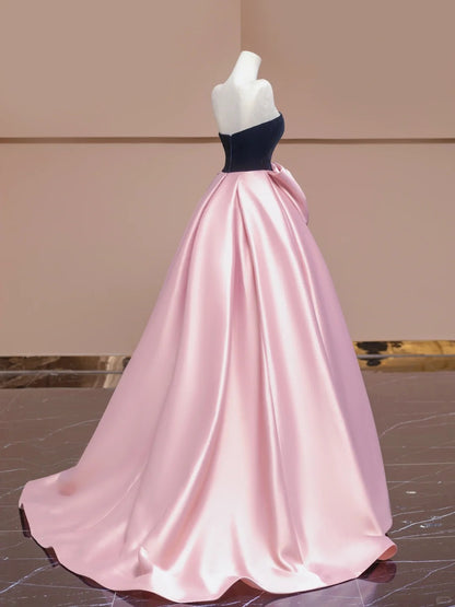 Cute Pink Strapless A-Line Satin Velvet Prom Dresses Sweet 16 Evening Gowns RF0590