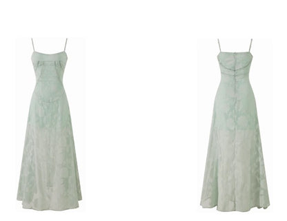 Gorgeous Green Spaghetti Strap Chiffon Summer A-Line Dress RF0596