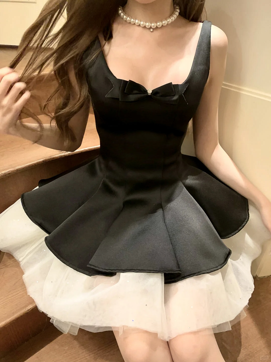Elegant Black Square Neck A-Line Birthday Dress RF0598