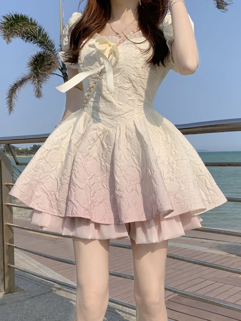 Sweet Gradient Pink Satin A-Line Scoop Short Skirt RF0600