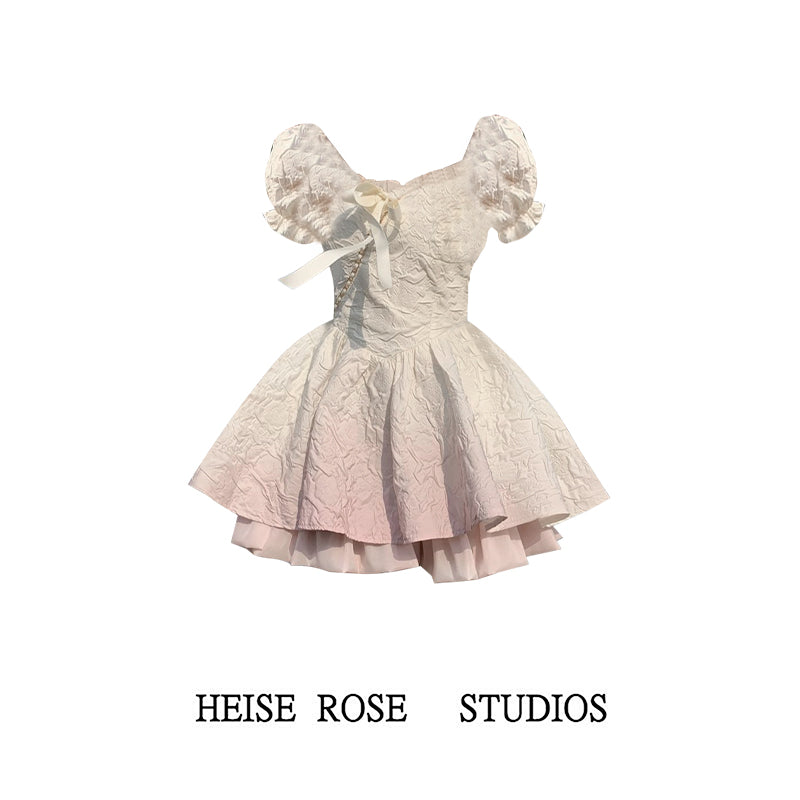 Sweet Gradient Pink Satin A-Line Scoop Short Skirt RF0600