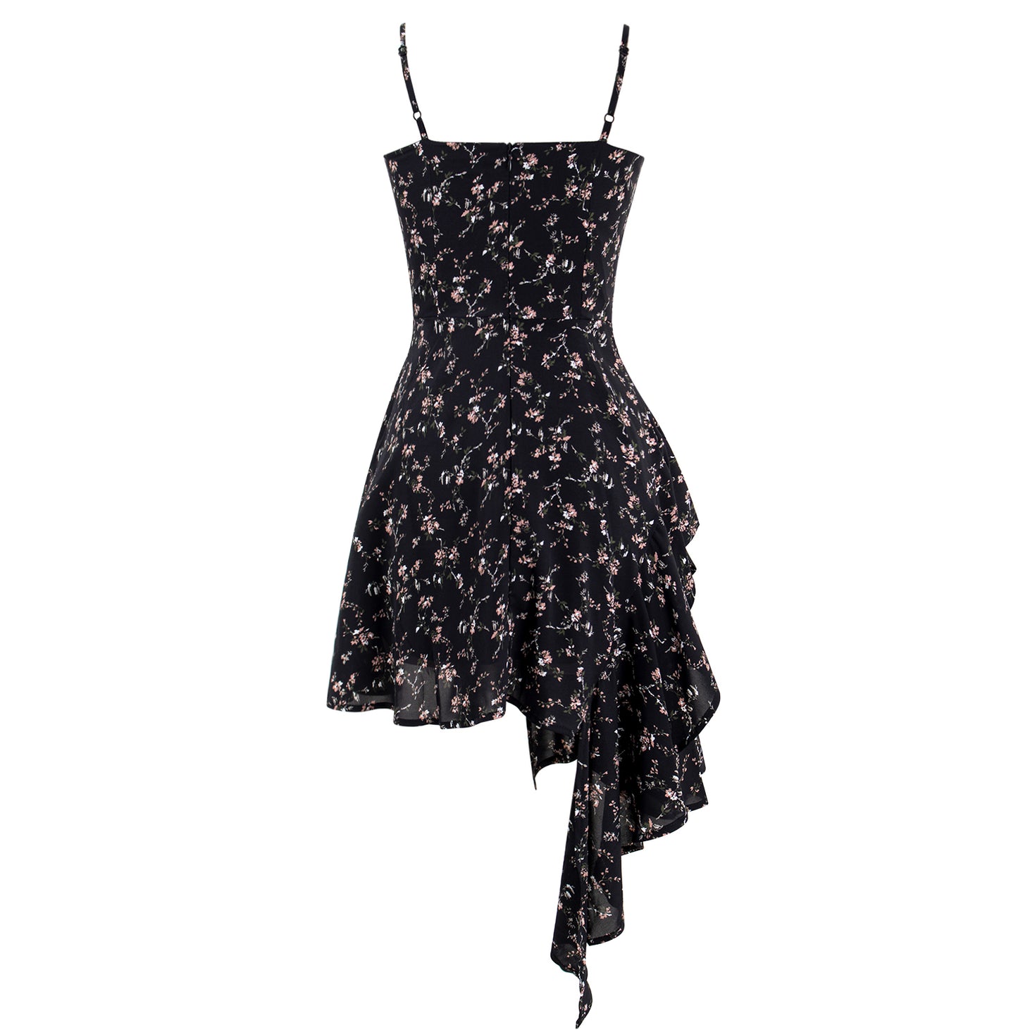 Stylish Black Chiffon Floral Straps Dress RF0606