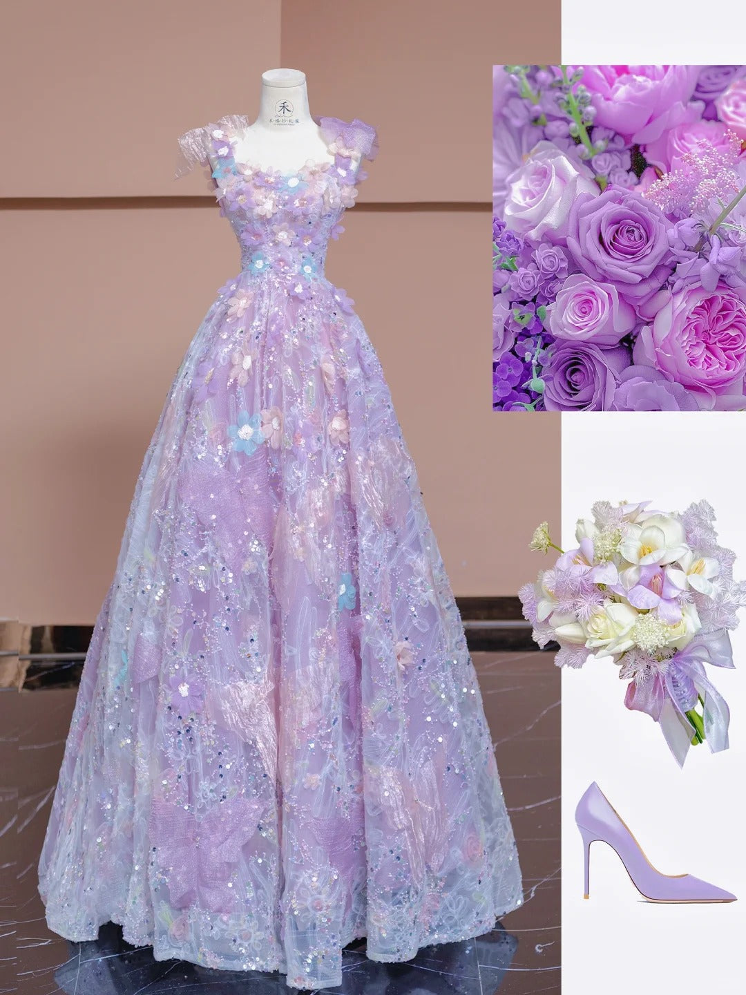 Gorgeous Purple Applique Square Neck A-Line Tulle Long Prom Dresses Sweet 16 Evening Dress  RF0609