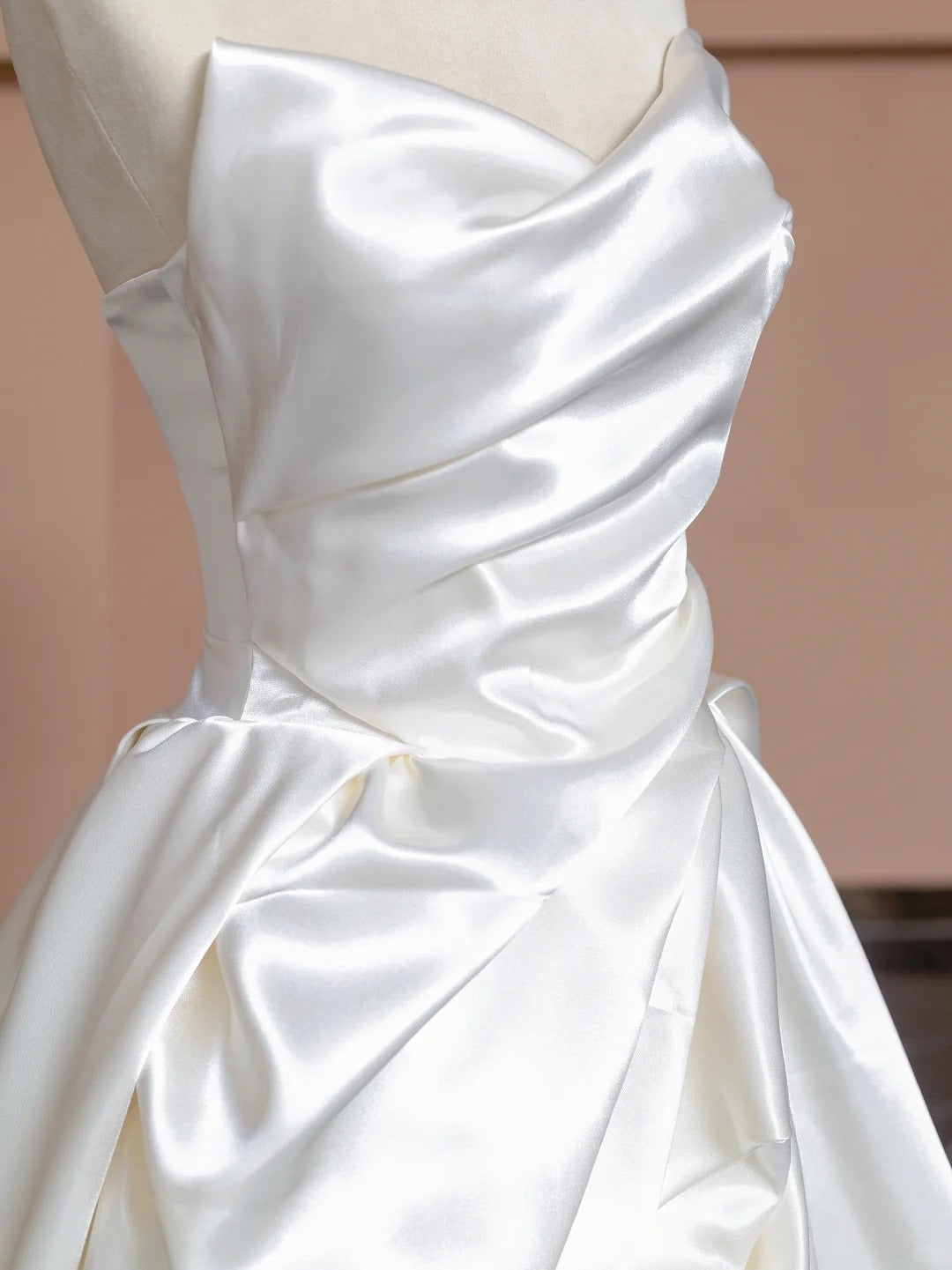 Simple White Strapless A-Line Satin Wedding Dress RF0615