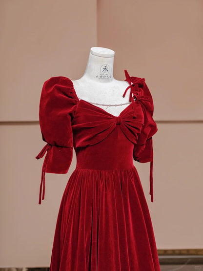 Elegant Burgundy V-neck A-Line Velvet Long Prom Dresses Formal Evening Gowns RF0621