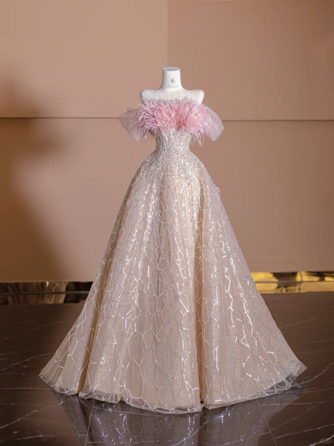 Stunning Pink Off Shoulder A-Line Tulle Sequined Prom Dresses Formal Evening Gowns RF0626