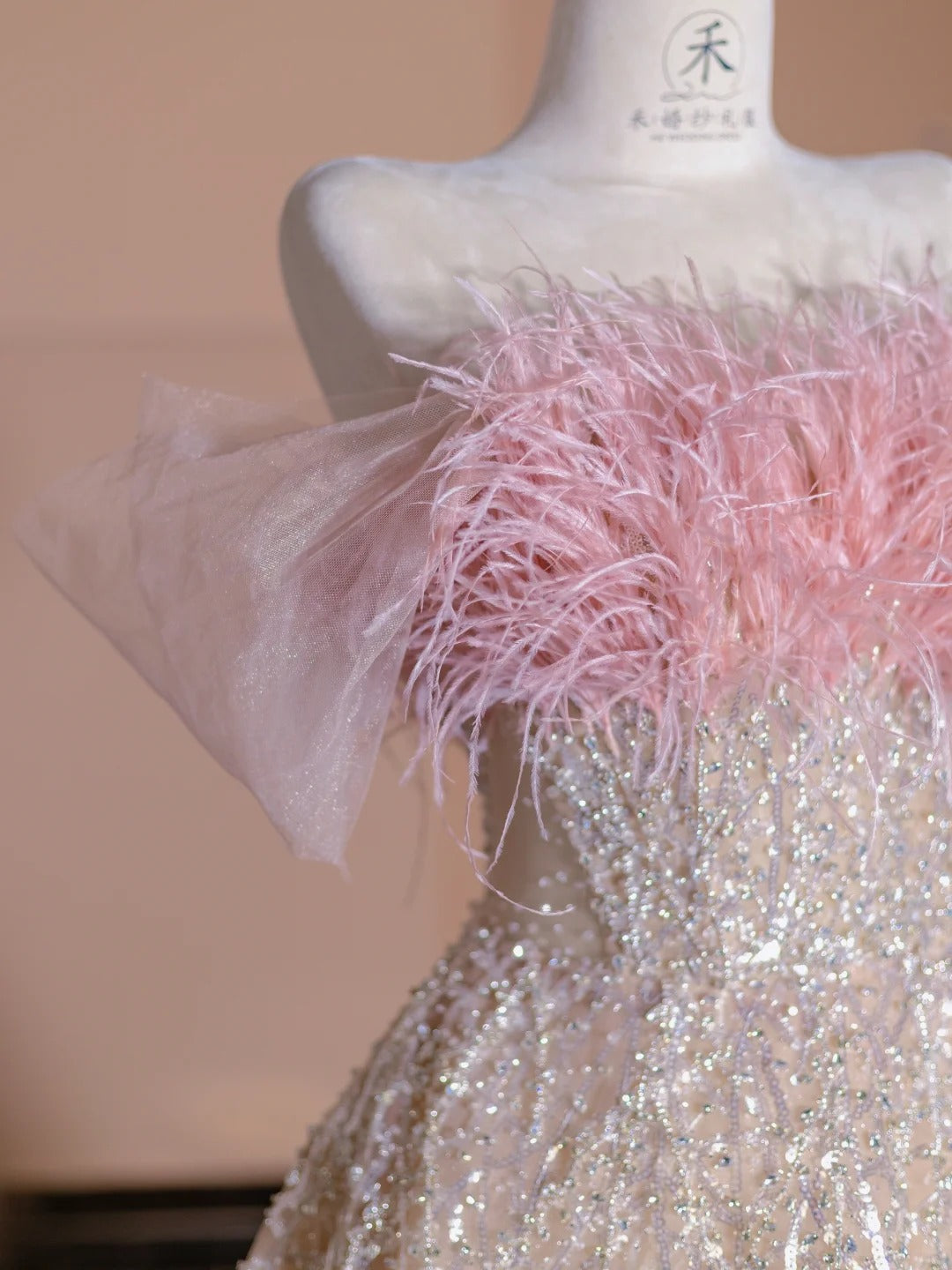Stunning Pink Off Shoulder A-Line Tulle Sequined Prom Dresses Formal Evening Gowns RF0626