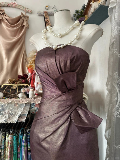 Chic Strapless Taffeta Mermaid Long Prom Dresses Vintage Formal Evening Gowns RF0634