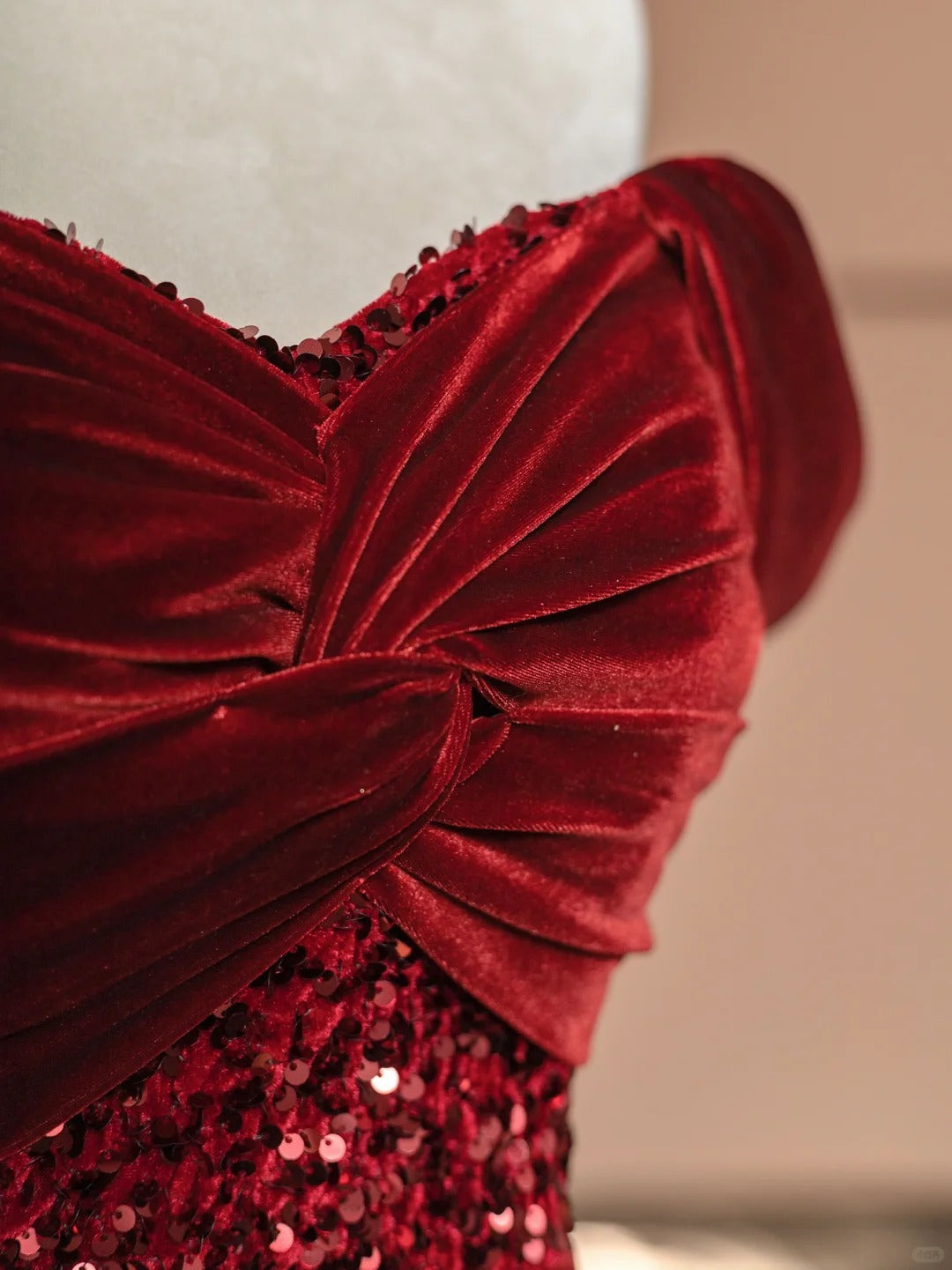 Elegant Burgundy Off-the-shoulder Mermaid Velvet Long Prom Dresses Formal Evening Gowns with Slits RF0639
