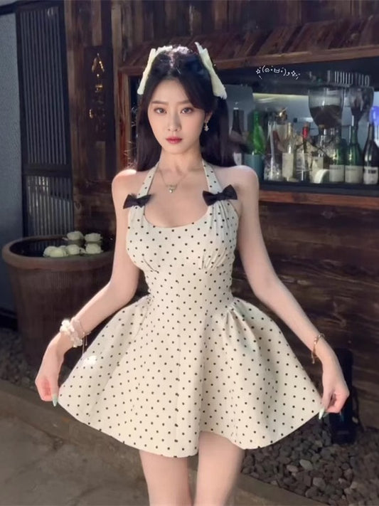 Cute Polka Dot Halter Neck Short A-Line Summer Dress RF0641