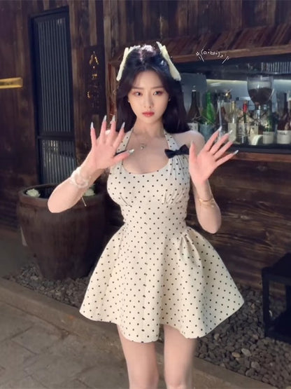 Cute Polka Dot Halter Neck Short A-Line Summer Dress RF0641