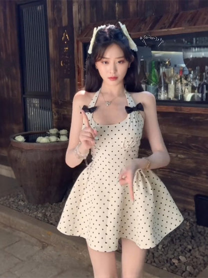 Cute Polka Dot Halter Neck Short A-Line Summer Dress RF0641