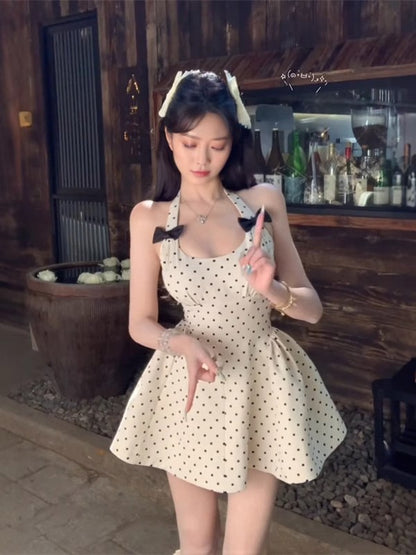 Cute Polka Dot Halter Neck Short A-Line Summer Dress RF0641