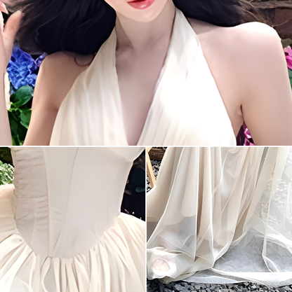Elegant Apricot V-Neck Chiffon Summer Dress RF0646