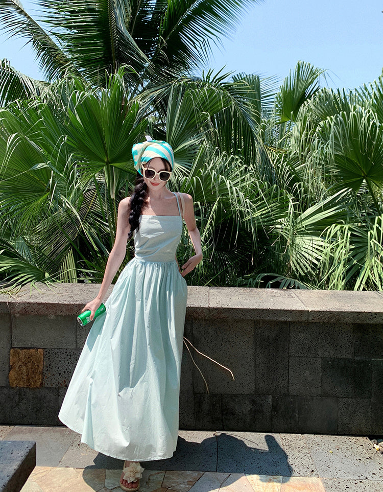 Sweet Mint Green Strap A-Line Summer Backless Dress RF0649
