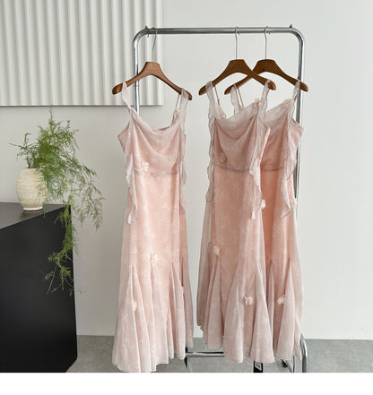 Stunning Dusty Pink Straps Printed Chiffon Sheath Dress RF0650