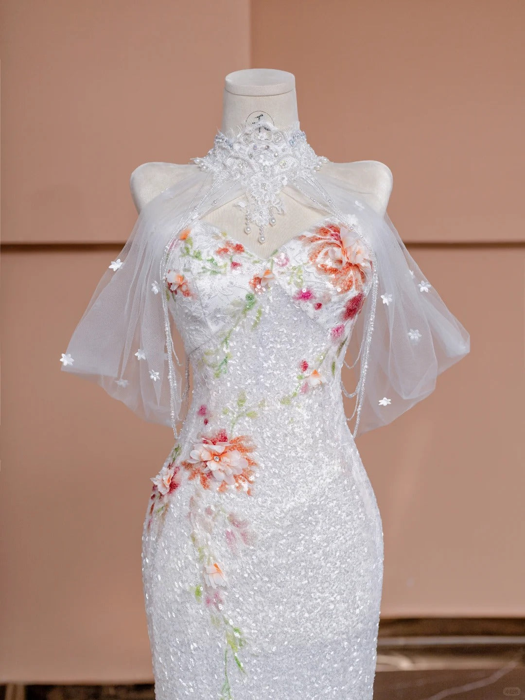 Gorgeous White Sweetheart Mermaid Tulle Sequin Train Wedding Dress RF0651