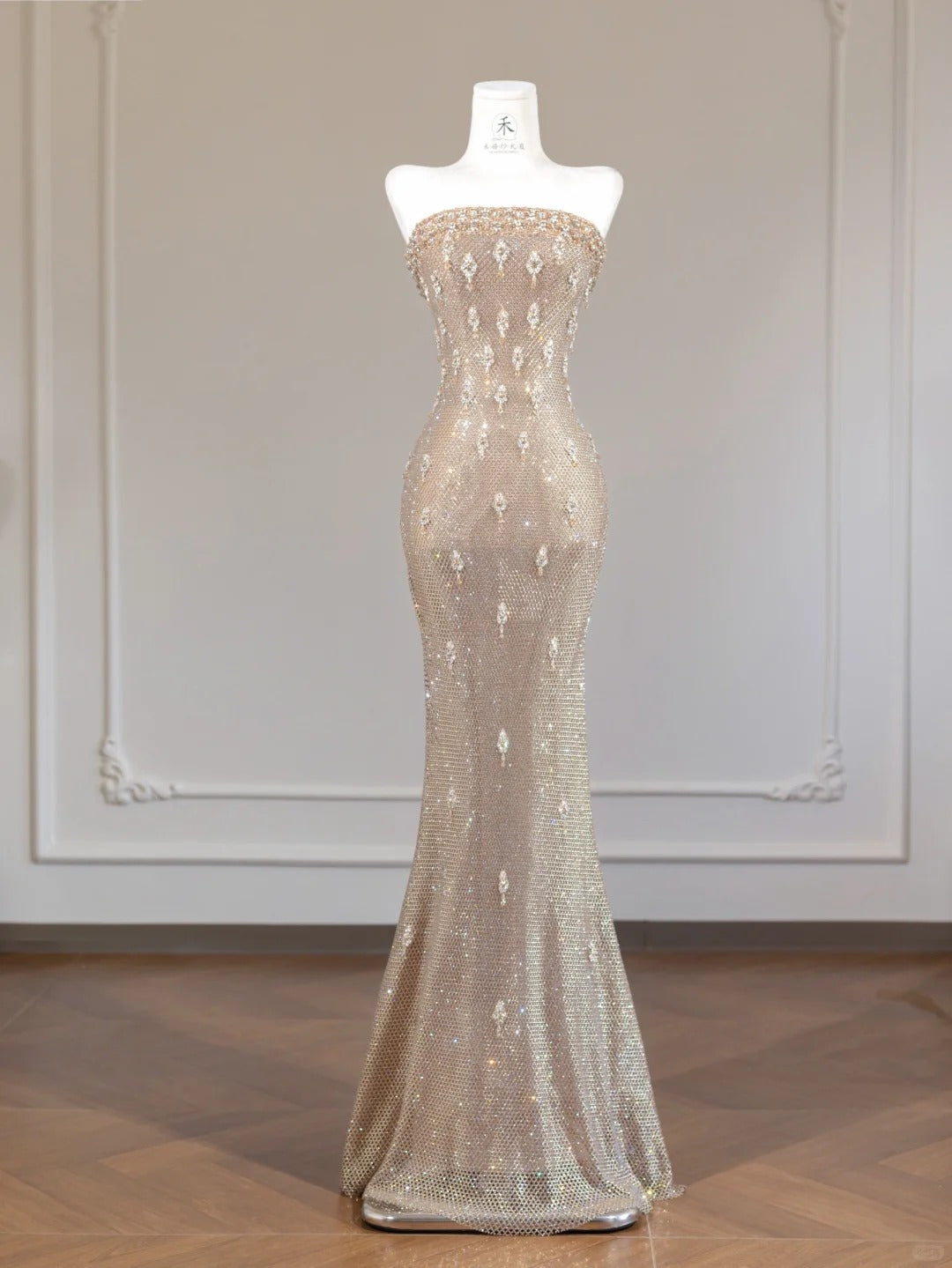 Elegant Yellow Strapless Lace Mermaid Beaded Formal Evening Dress RF0652