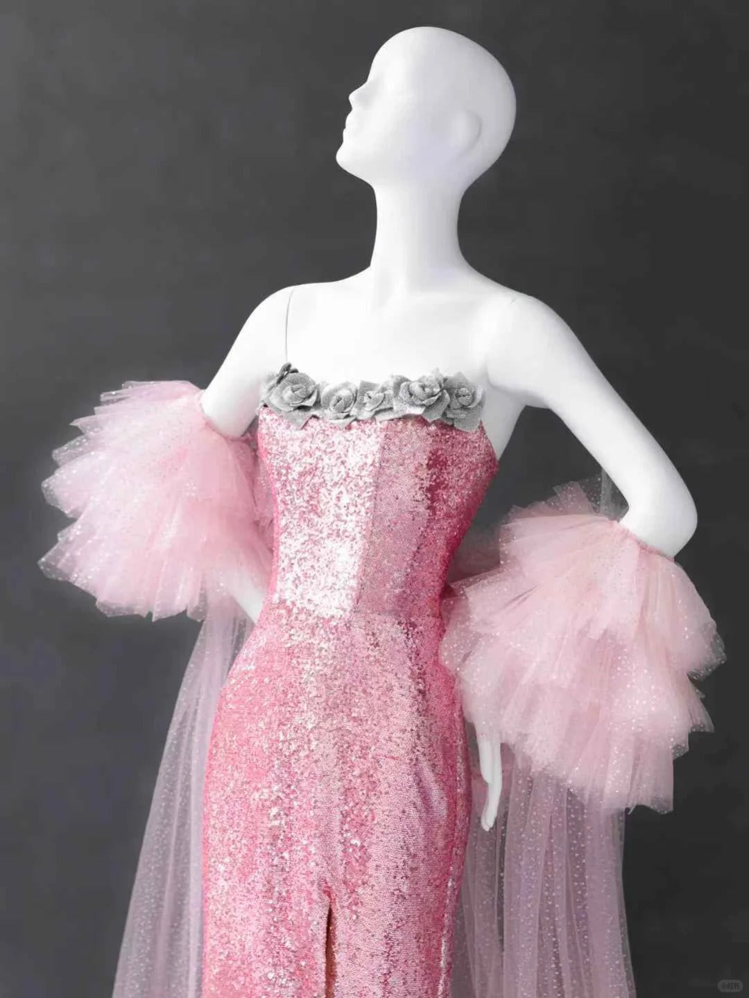 Gorgeous Pink Strapless Mermaid Sequin Long Prom Dresses Formal Evening Gowns RF0659