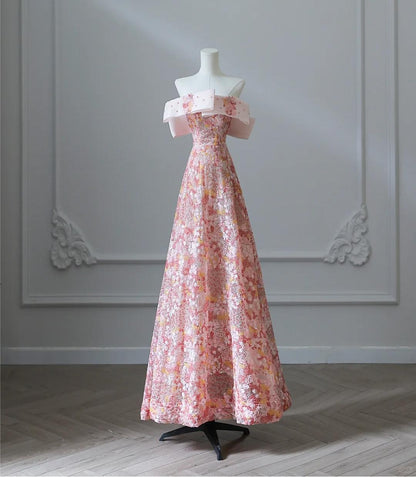 Sweet Pink Strapless A-line Tulle Sequin Long Porm Dresses Formal Evening Gowns RF0668