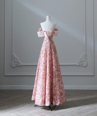 Sweet Pink Strapless A-line Tulle Sequin Long Porm Dresses Formal Evening Gowns RF0668