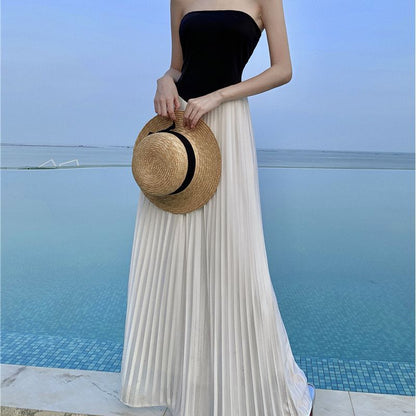 Elegant Hepburn Style Strapless Black Summer Maxi Dress RF0669