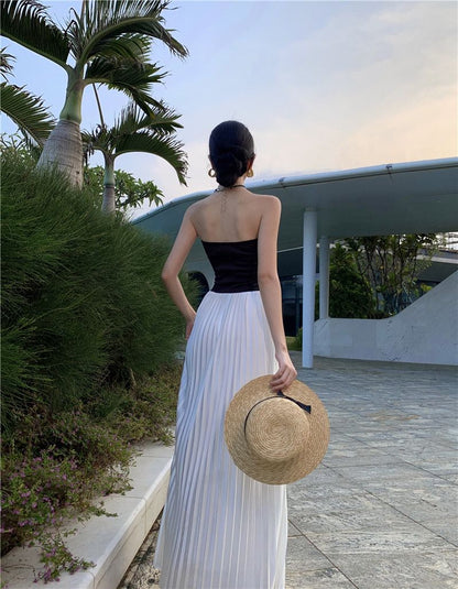 Elegant Hepburn Style Strapless Black Summer Maxi Dress RF0669