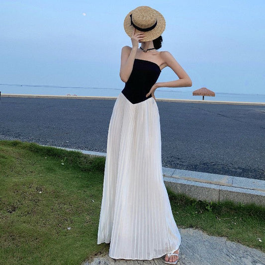 Elegant Hepburn Style Strapless Black Summer Maxi Dress RF0669