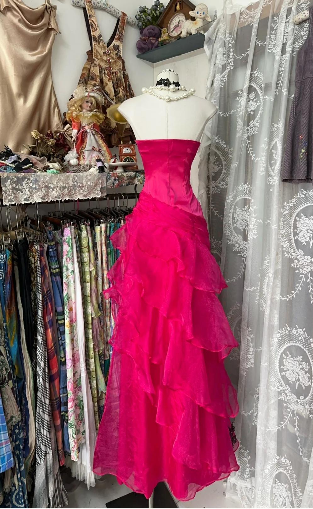 Sweet Pink Strapless Tulle A-Line Applique Long Prom Dresses Formal Evening Gowns RF0675