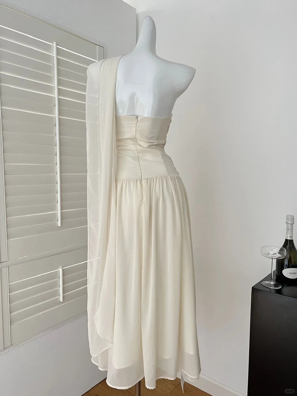 Simple White Strapless Chiffon A-Line Party Dress Evening Gowns RF0689