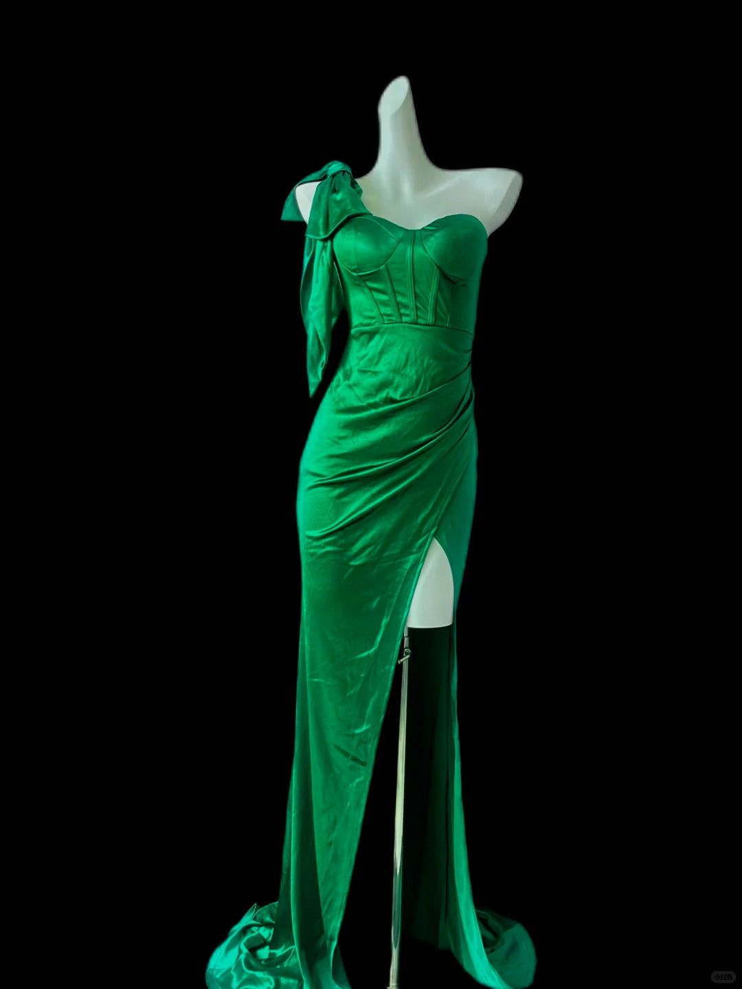 Gorgeous Blue One Shoulder Bodycon Satin Slit Long Prom Dresses Formal Evening Gowns RF0695