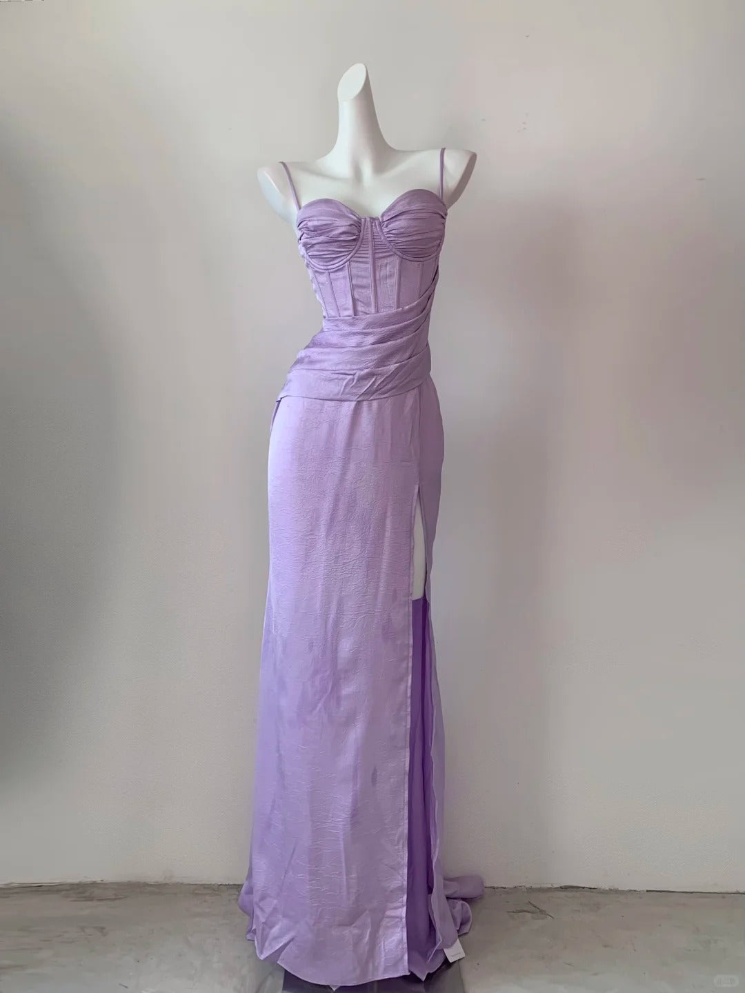 Gorgeous Purple Spaghetti Straps Bodycon Satin Prom Dresses Formal Evening Gowns RF0698