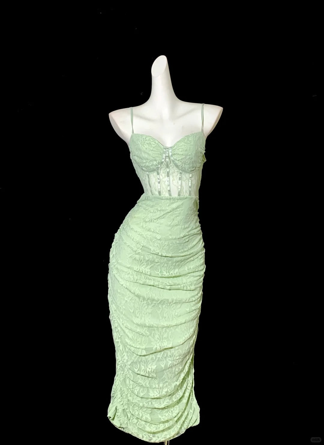 Sweet Light Green Spaghetti Strap Bodycon Lace Short Evening Gowns Homecoming Dresses RF0703