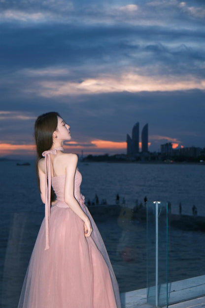 Sweet Pink Strapless Tulle Summer Dress RF0712