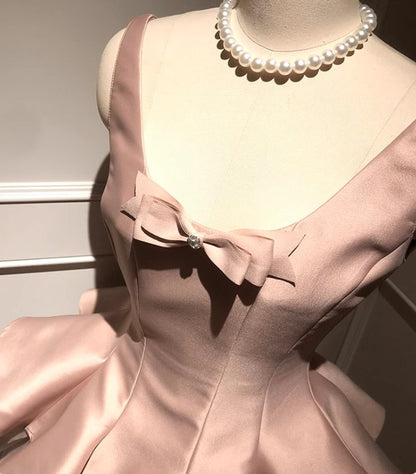 Sweet Pink Scoop Neck A-line Satin Tulle Homecoming Dress Short Evening Gowns RF0714