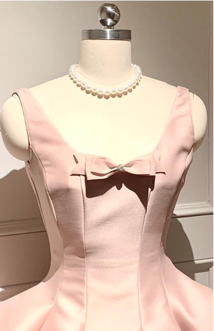 Sweet Pink Scoop Neck A-line Satin Tulle Homecoming Dress Short Evening Gowns RF0714