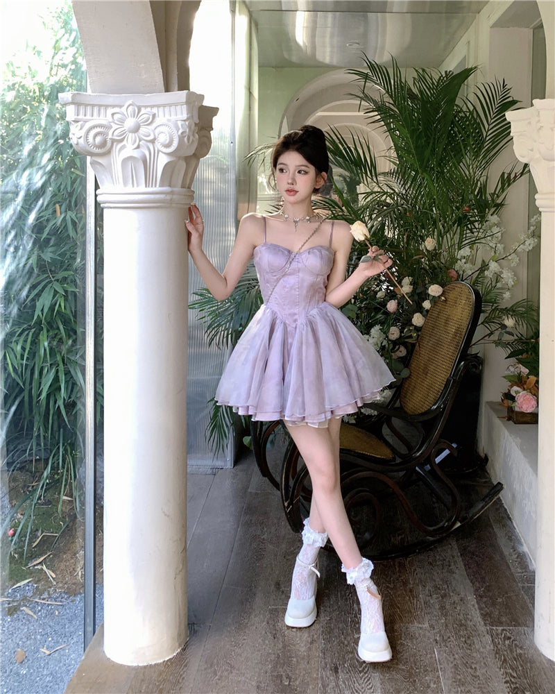 Cute Purple Spaghetti Straps A-Line Short Party Dresses Homecoming Dress  RF0716