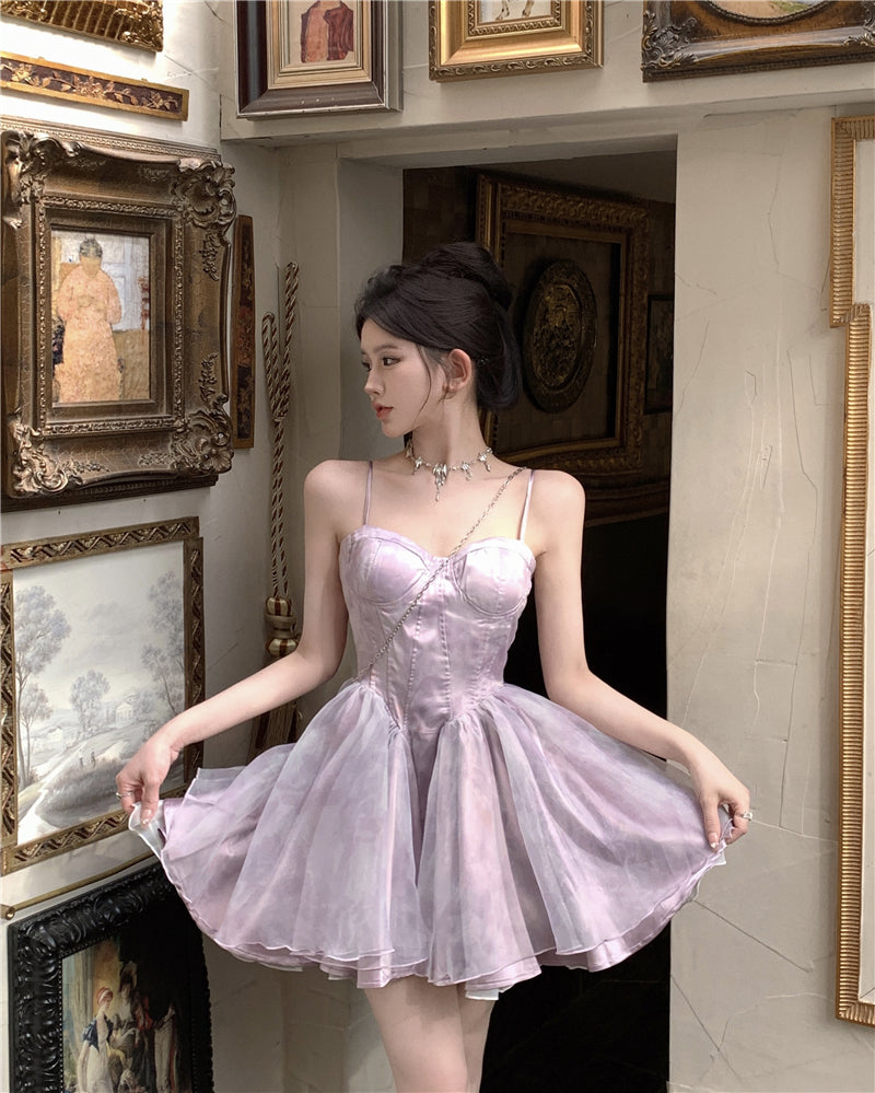 Cute Purple Spaghetti Straps A-Line Short Party Dresses Homecoming Dress  RF0716