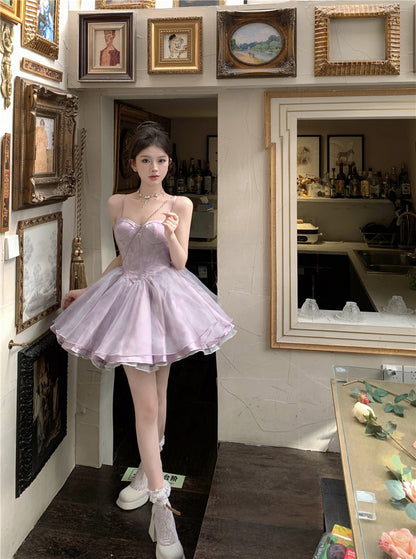 Cute Purple Spaghetti Straps A-Line Short Party Dresses Homecoming Dress  RF0716