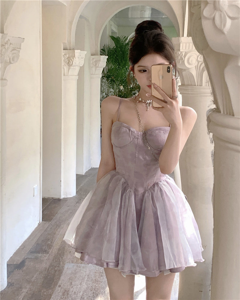 Cute Purple Spaghetti Straps A-Line Short Party Dresses Homecoming Dress  RF0716