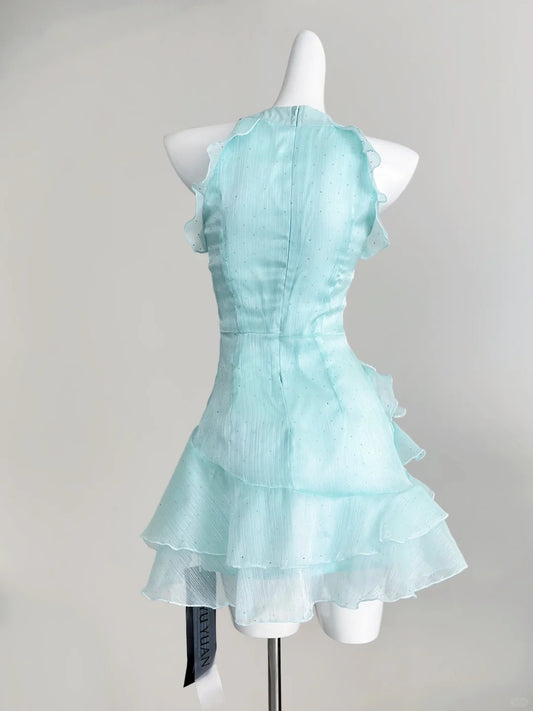 Sweet Blue Round Neck A-line Chiffon Short Party Dress Homecoming Dress  RF0719