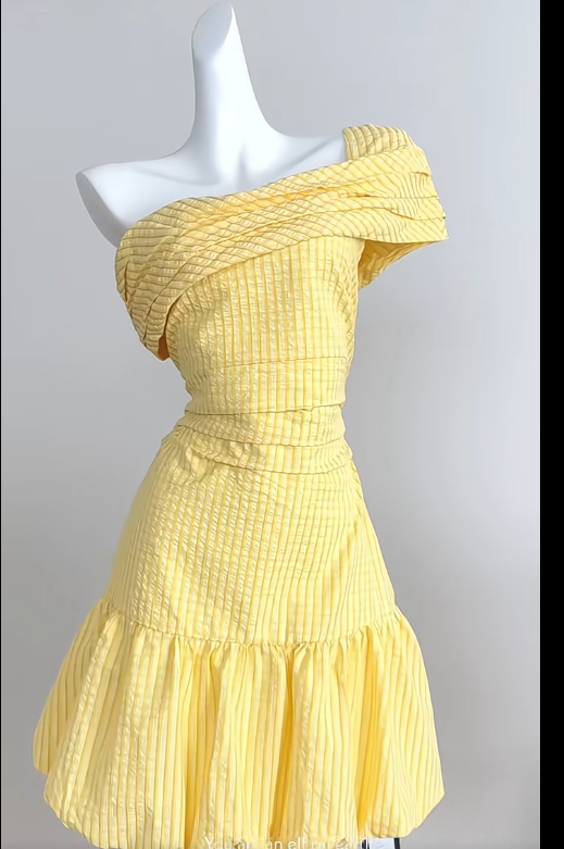 Gorgeous Butter Yellow One Shoulder A-Line Short Prom Dress Homecoming Dress RF0725