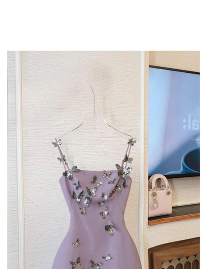 Gentle Purple Spaghetti Straps Bodycon Satin Short Prom Dresses Homecoming Dress RF0734