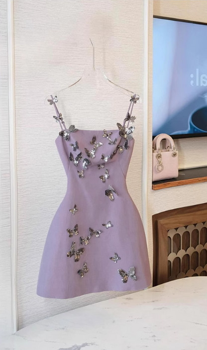 Gentle Purple Spaghetti Straps Bodycon Satin Short Prom Dresses Homecoming Dress RF0734