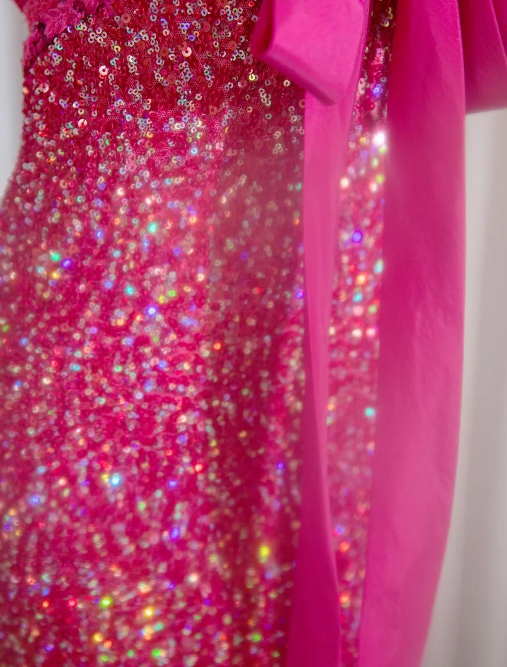 Gorgeous Fuchsia V-neck Sheath Lace Sequins Long Prom Dresses Formal Evening Dress RF0746