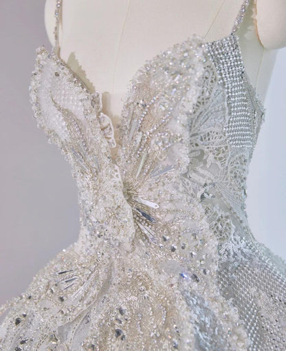 Stunning Silver Spaghetti Strap A-line Lace Beaded Short Prom Dresses Homecoming Dress with Bow RF0749