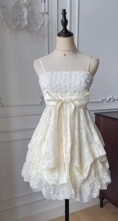 Sweet Spaghetti Straps A-Line Lace Short Prom Dresses Homecoming Dress RF0766