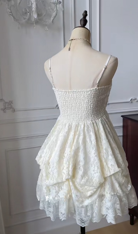 Sweet Spaghetti Straps A-Line Lace Short Prom Dresses Homecoming Dress RF0766