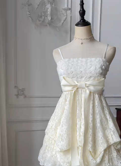Sweet Spaghetti Straps A-Line Lace Short Prom Dresses Homecoming Dress RF0766